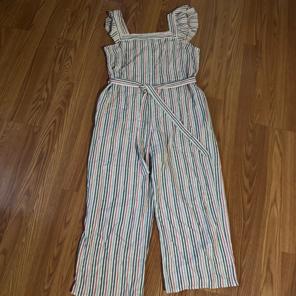 Monteau Los Angeles Striped Jumpsuit‎ Resort-wear Classic Beach Ruffle Size M